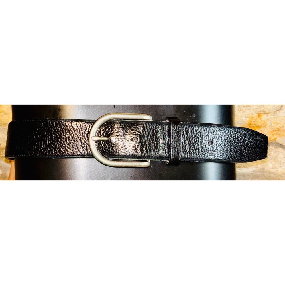 COACH 32” 80cm Vintage Black Pebbled Leather Belt Silver Pewter Buckle - Picture 3 of 5